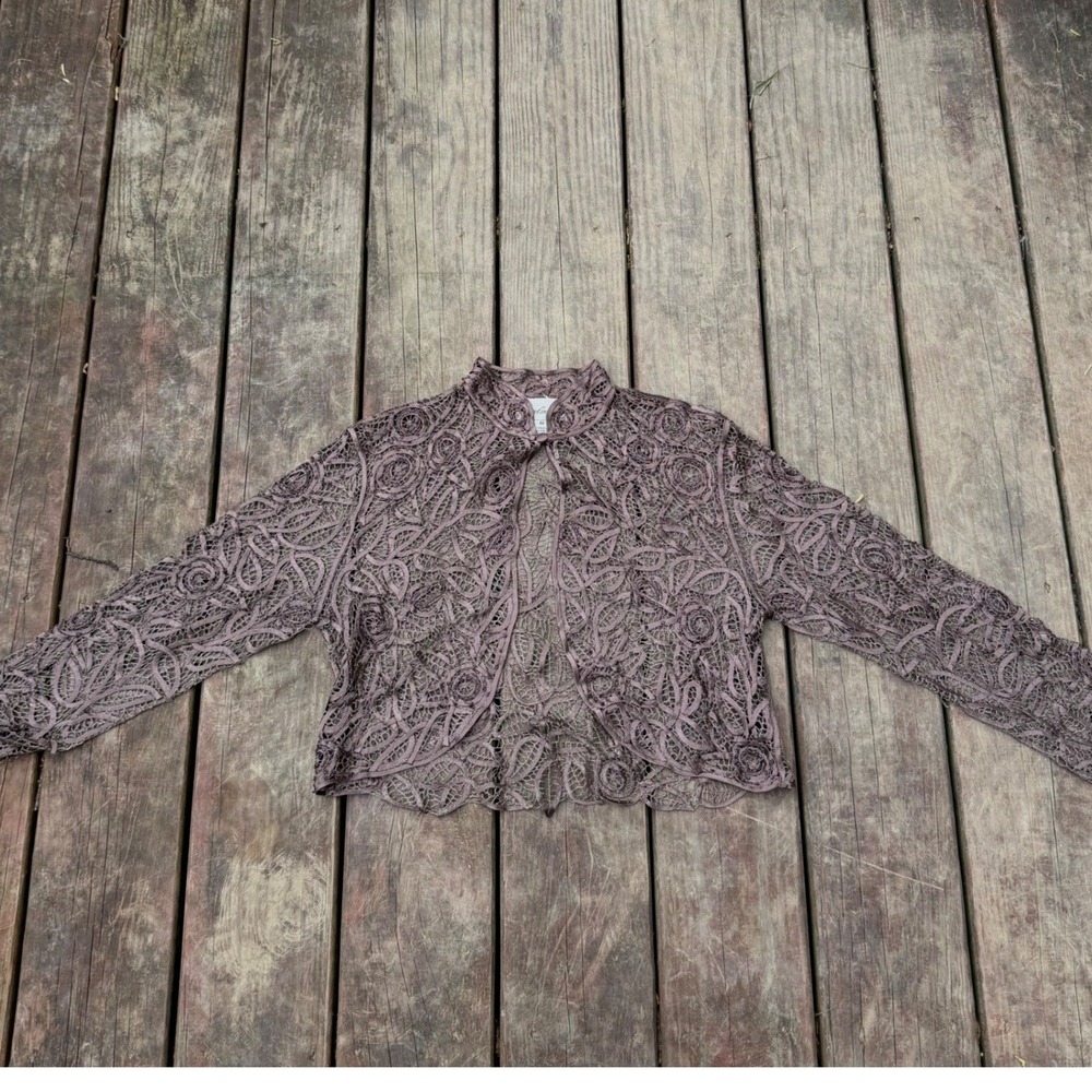 Soulmates Silk Hand Crafted Beaded Ribbon Lace Bolero Jacket Mauve Purple Medium